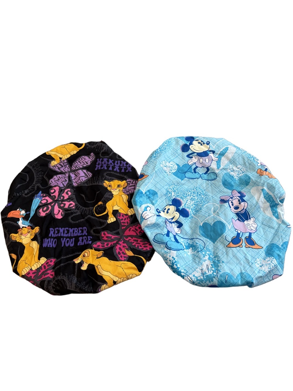 Disney bouffant scrub caps. Lot of two. Lion King Mickey and Minnie nurse CRNA